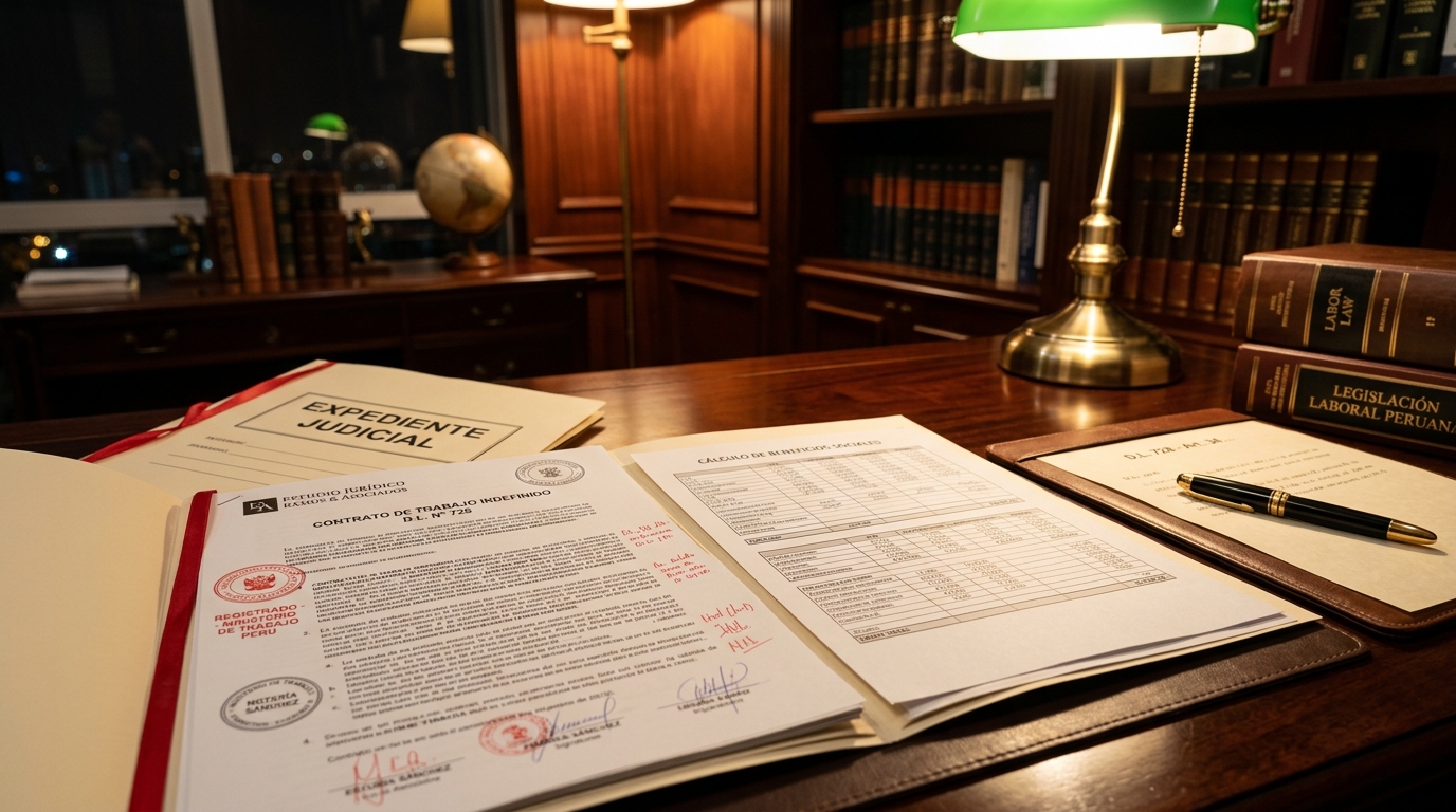 Expediente judicial laboral de reposición, contrato de trabajo y cálculo de beneficios sociales